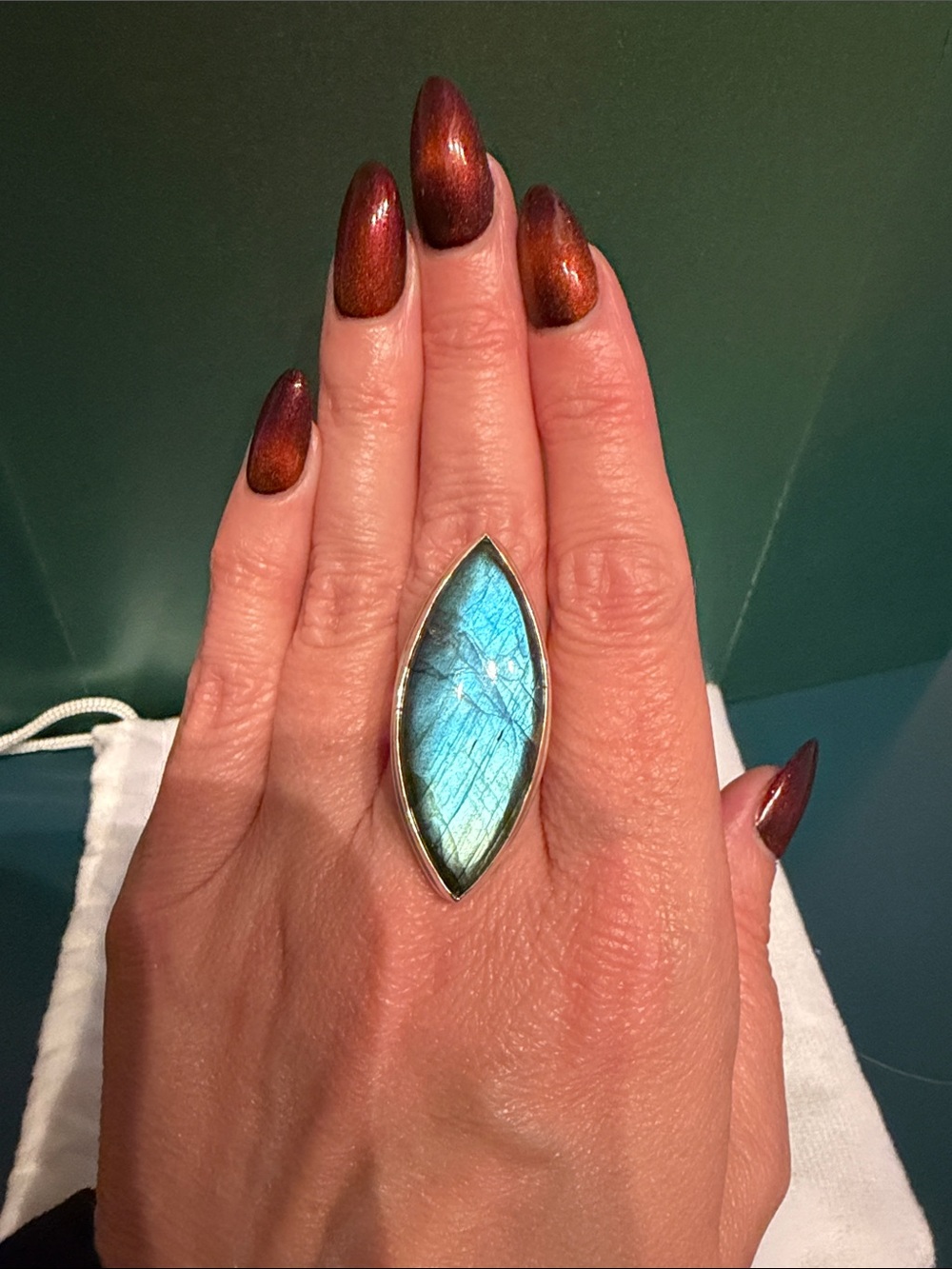 Handcrafted Blue Labradorite Marquise Ring - Sterling Setting- Size 7
